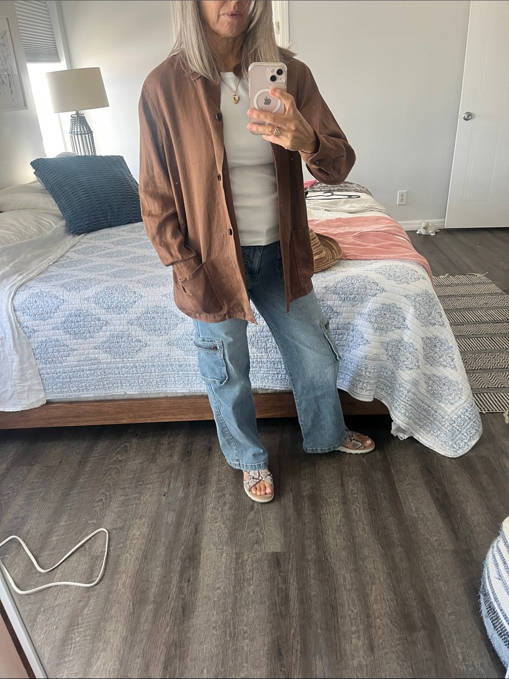 Chocolate brown 100% linen Women’s Casual Button-Front Jacket